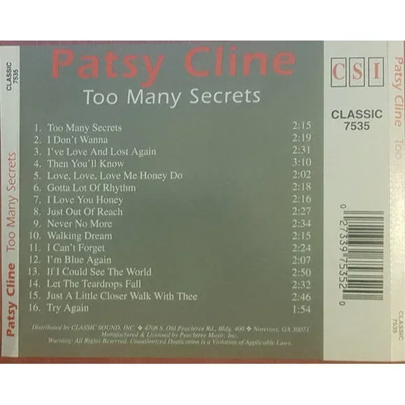 Patsy Cline - Too Many Secrets (CD) (VG+) - Picture 2 of 3